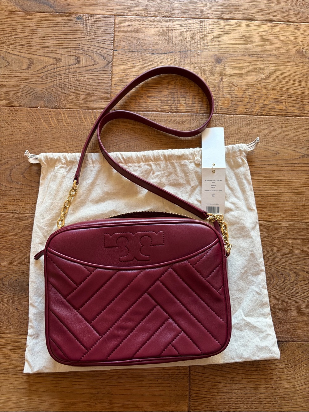 Tory Burch Quilted Leather Crossbody Bag in Burgundy